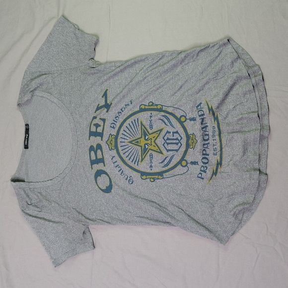 Obey Propaganda Shirt Womens Small Gray Andre Eyes Logo Short Sleeve Crewneck - Picture 1 of 7